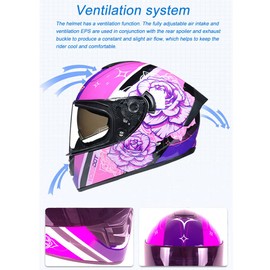 TRIPERSON Full Face Motorcycle Helmet DOT Approved Motorbike Moped Street Bike Racing Crash Helmet, Men and Women (Rose Color Mirror, Large)