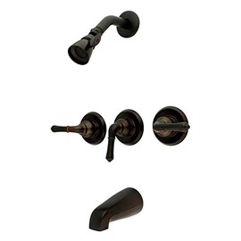 Kingston Brass KB235 Magellan Tub and Shower Faucet with 3-Magellan Handle, Oil Rubbed Bronze,5-Inch Spout Reach , Oil-Rubbed Bronze