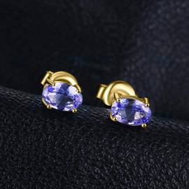 JewelryPalace Oval Cut 1ct Natural Blue Tanzanite Solitaire Stud Earrings for Women, 925 Sterling Silver 14k Yellow Gold Plated Earrings for Her, Fashion Gemstone Jewellery Gift for Girls