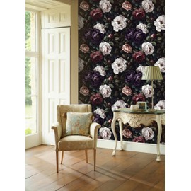 LaiTique Big Floral Peel and Stick Wallpaper, Peony and Rose Wallpaper, Self Adhesive Vinyl Vintage Wall Paper for DIY Home Decor, 17.7in x 118in