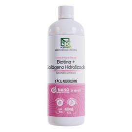 Biotina + Colágeno Hidrolizado | Suplemento Líquido de Alta Absorción para piel, cabello y uñas | Mujer y hombre | Fórmula Liposomal 480ml | 32 Dosis | Nano Nutrition by Kemed