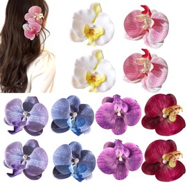 Hebterrka Pack of 12 Flower Hair Clips Bohemian Butterfly Orchid Hair Barrettes for Beach Party Spring Photo Props Artificial Hawaiian Boho Hair Clips