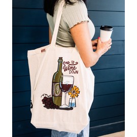 Lazy One Canvas Tote Bag, Novelty Tote Bag for Women and Men, Reusable Shopping Bags, Perfect for Shopping, Travel and Work (Wine Down)