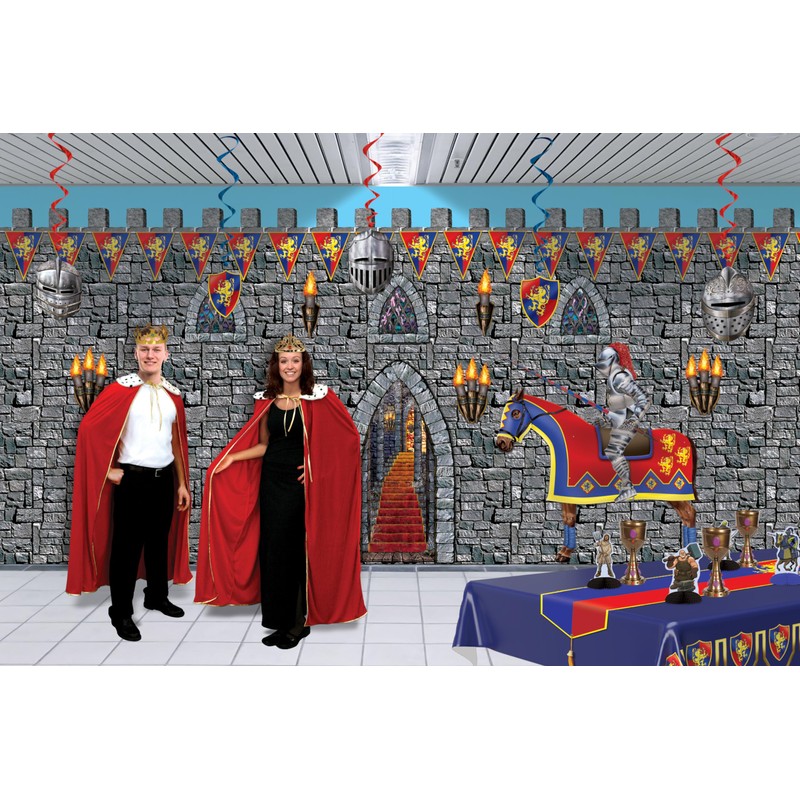 Beistle Printed Medieval Table Runner, Red/Blue Royal Castle Table Décor