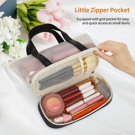 OCHEAL - Pequeña bolsa de maquillaje multifuncional para adolescentes y mujeres, bonita funda de cosméticos con bolsa con cierre, doble asa para viajes, uso diario, almacenamiento multiescenario