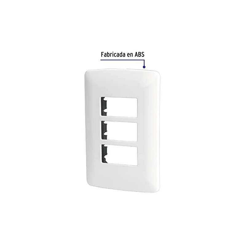 Volteck PPTR-IB, PLACA DE ABS CON CHASIS, 3 MÓDULOS, BLANCO,