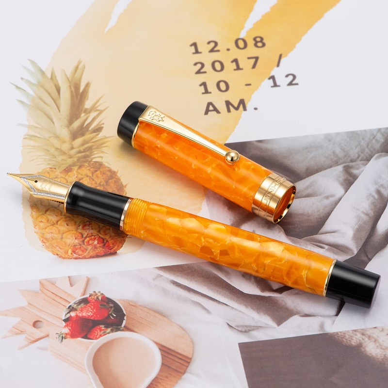 Jinhao 100 Classic Fountain Pen Orange Marble Celluloid Fine Point