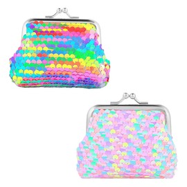 BZKSER Sequin Purses - 2 Pieces Double-Sided Dazzle Sequin Coin Purse Glitter Kids Purse Mini Purse for Women Children Birthday Party Christmas Gifts (9 x 7 cm), gold