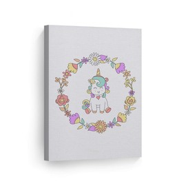 Smile Art Design Cute Unicorn Wall Decor Unicorn Gift Floral Circle White Background CANVAS PRINT Kids Room Decor Wall Art Baby Room Decor Nursery Decor Ready to Hang Made in the USA- 22x15