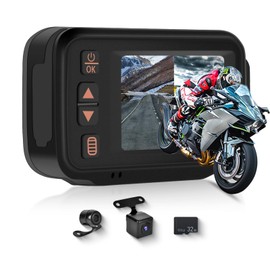 2 Channel Motorcycle Front and Rear Dash Cam,2inch Touch Screen,1080P Motorbike Camera DVR Dashcam,G-Sensor,Loop Recording,DVR IP65 Waterproof,Wide Angle,Bluetooth5.0,32GB TF,Parking monitor