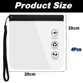 4 Pack Clear Toiletry Bag, Leakproof Airport Security Liquid Bag 20 x 20cm, Travel Accessories Makeup Essentials Luggage Clear TSA Approved Travel Toiletry Bag for Men Women