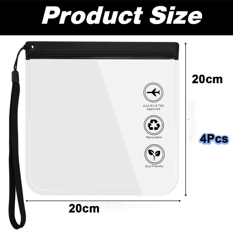 4 Pack Clear Toiletry Bag, Leakproof Airport Security Liquid Bag