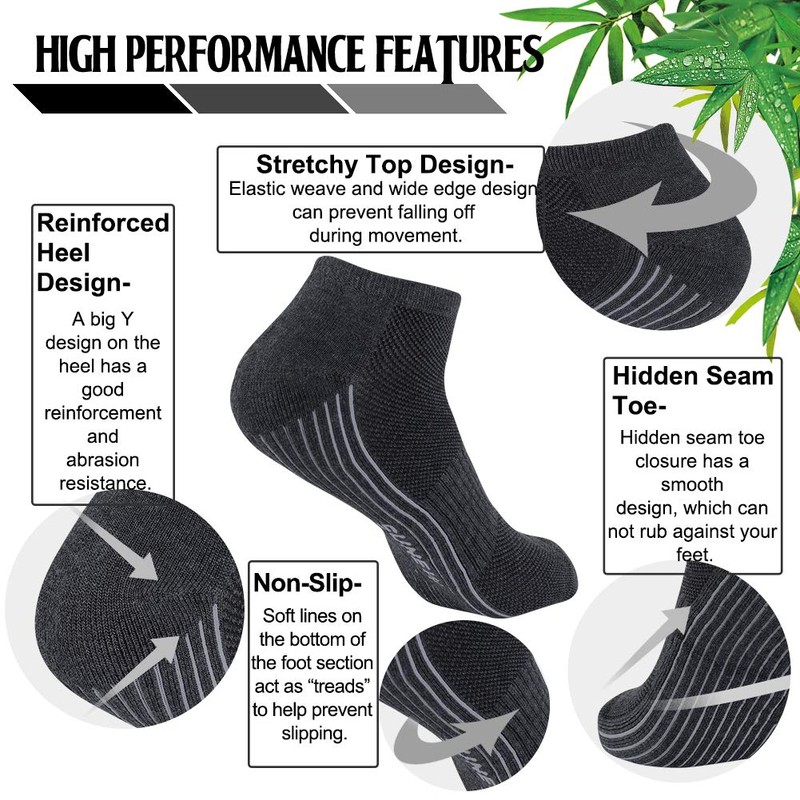 Bamboo Socks, Sunew Unisex Super Soft Cushioned Comfortable No Show/Low-cut