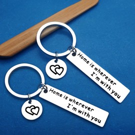 2Pcs Home Keyring Couple Keychain Gift for Wife Husband Home is Wherever I'm with You Keychain Deployment Gift for Boyfriend Girlfriend Anniversary Key Chain for Her Him Valentines Day Couple Jewelry