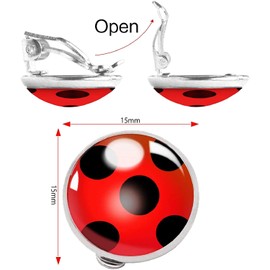 OHINGLT Ladybug Clip on Earrings for Woman Silver Ear Cuff Black Spot Red Ladybug Earrings(4 Pairs Red)