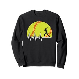 Softball Girl Heartbeat Line Batter Silhouette Design Sweatshirt