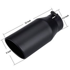 LCGP Exhaust Tip 3.5" Inlet 5" Outlet 12" Long, Bolt On Design, Stainless Steel, Black Powder Coated, Rolled Angle Cut, Tailpipe Tip
