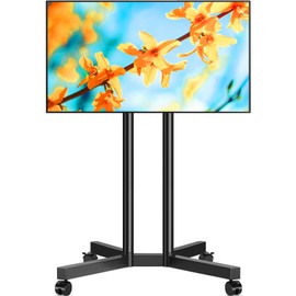 5Rcom Dual-Pole Rolling TV Stand for 32-70 inch LCD LED Flat & Curved TVs, Height Adjustable Portable TV Stand with Lockable Wheels, Mobile TV Cart up to 88lbs for Bedroom, Living Room, Outdoor