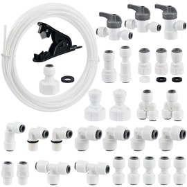 30pcs Water Inlet Pipe Universal Connector Set, FOROREH 10 Meters Fridge Hose, RO Water Filter Fitting, 1/4" (6mm) Pushfit Straight Connector for Water Pipe (Y+T+I+L Type Combo + Shut-Off Valve)
