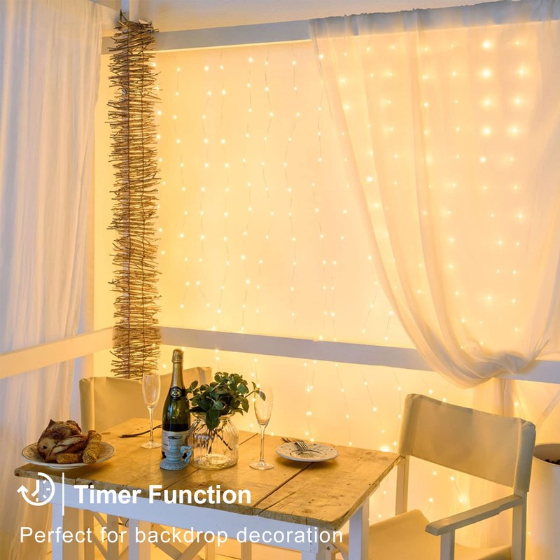 echosari Curtain Lights Battery Operated 200 LED Curtain Fairy Lights