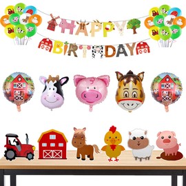 36 Pcs Farm Themed Party Supplies,Include Farm Animals Centerpieces Farm Banner and Foil Latex Balloons, Indoor and Outdoor Table Decorations for Farm Animals 3D Table Decoration
