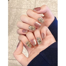 BIBII Nails Handmade Nail Tip, 3D Nails, Short Floral Pattern, Spring and Summer, Korea, Popular, Nail Tip, Short, 10 Pieces, Cat Eye Magnet, 100% Handmade Nails for Easy Installation, Reusable,