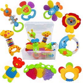 AIVIAI Juguetes para bebés de 0 a 6 meses, juguetes para bebés de 0 a 3 meses, sonajeros para bebés, juego de juguetes con caja de almacenamiento, sonajeros musicales para recién nacidos, juego de regalos con el primer sonajero del bebé (11 piezas)