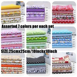 MSCFTFB 14 Pieces Assorted 7 Designs Square Fabric Bundles Sewing Square Patchwork Precut Fabric Scraps for DIY Quilting Applique Doll Dress Making (Yellow)