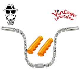 Original Lowrider Handlebar 9" Rise U Square Twist  Chrome & Solid Gold Grips