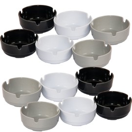 MC-Trend Set of 12 Melamine Plastic Ashtrays Round for Outdoor Party Garden Event Stackable with 3 Shelves (Pack of 12)