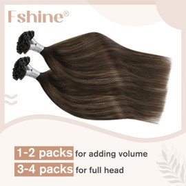 Fshine Balayage Extensions Real Hair Bondings 1 g 35 cm U-Tip Hair Extensions Straight Real Hair Per Strand Dark Brown to Chestnut Brown Straight Remy Bondings Extensions Real Hair 50 g #2/8/2