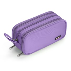 Large Pencil Case 3 Compartments Pencil Pouch Durable Pencil Case for Adult Kids with Handle,Lightweight Canvas Pencil Organizer Bag for School Supplies,Office,Light Purple