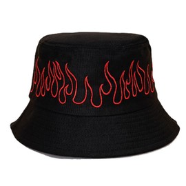 Mrotrida Fire Bucket Hats for Women Outdoor Fashion Fire Patterned Fisherman Cap Blaze Print Hats, Black+red, One Size