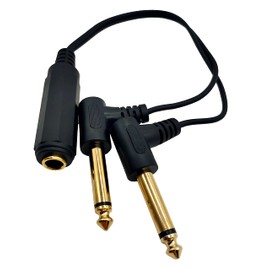 Qaoquda 1/4 inch Splitter Cable, 1 Feet Gold Plated 6.35mm Female to Dual 2 x 1/4" Male TS Mono 90 Degree Right Angle Y Splitter Audio Cable (635F/2M)