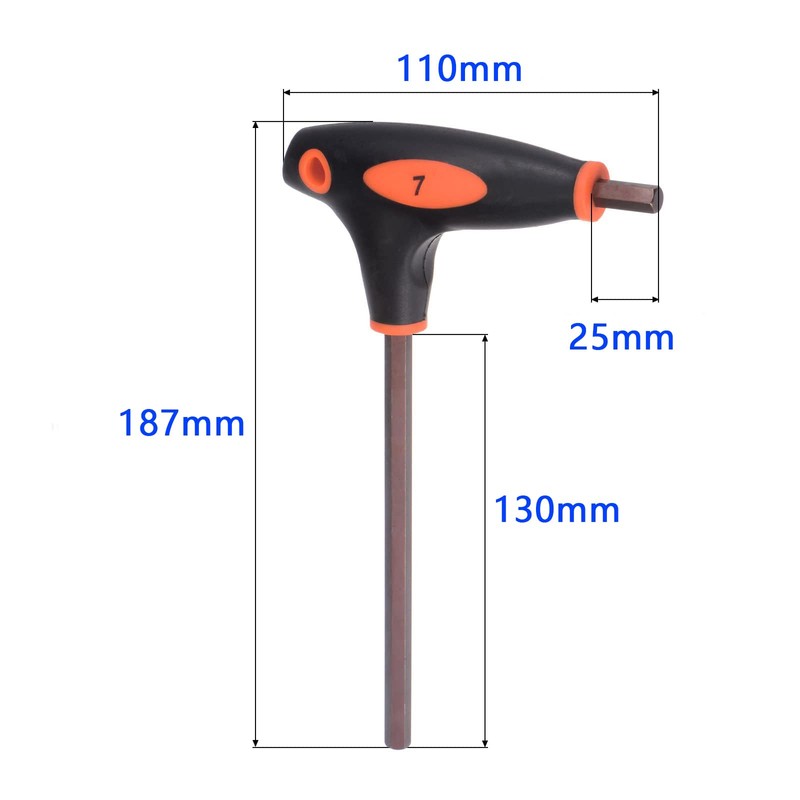 Unifizz 7mm Metric T-Handle Hex Key Dual Flat End Hexagon