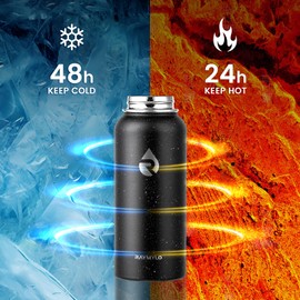 RAYMYLO 32oz Insulated Water Bottle, Triple Wall Vacuum Stainless Steel Water Bottles - Keeps Cold 48H, Reusable Metal water flask Jug for Gym, Sports, Camping, Hiking,Travel, Black Speckled