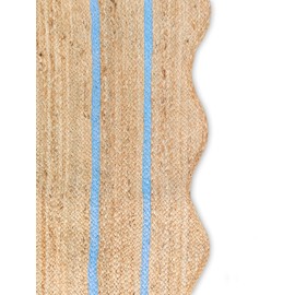 Weaving Village Weaving Village Wave Scalloped Natural Jute Rug Boho Jute Rug Entryway Runner Rug Farmhouse Scallop Rug, Sky Blue (2'x3')