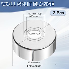 uxcell Wall Split Flange, 2 Pcs 70x25 mm - Cuttable ABS Round Escutcheon Plate Cover Buckle, Shower Arm Flange for 20/25/33mm(0.8/1.0/1.3 Inch) Water Pipe Faucet Decoration (Silver)