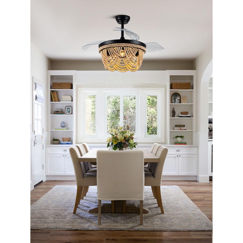 Boho Ceiling Fan with Light, Modern Ceiling Fan with 6