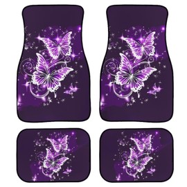 Showudesigns Butterfly Car Floor Mats for Women Girly Car Accessories All Weather Floor Mats for Cars Floor SUV Van Truck Non Slip Rubber Backing Mats Carpet Gifts 4 Pieces Set Galaxy Star Purple