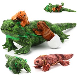 Lenwen 5 Pcs Bearded Dragon Stuffed Animal Set Gifts 26 Inch Large Lizard Iguana Plush Toy with 4 Baby Lizards, Simulation Halloween Christmas Plushies for Boy Girl Birthday Pet Party Favor(Green)