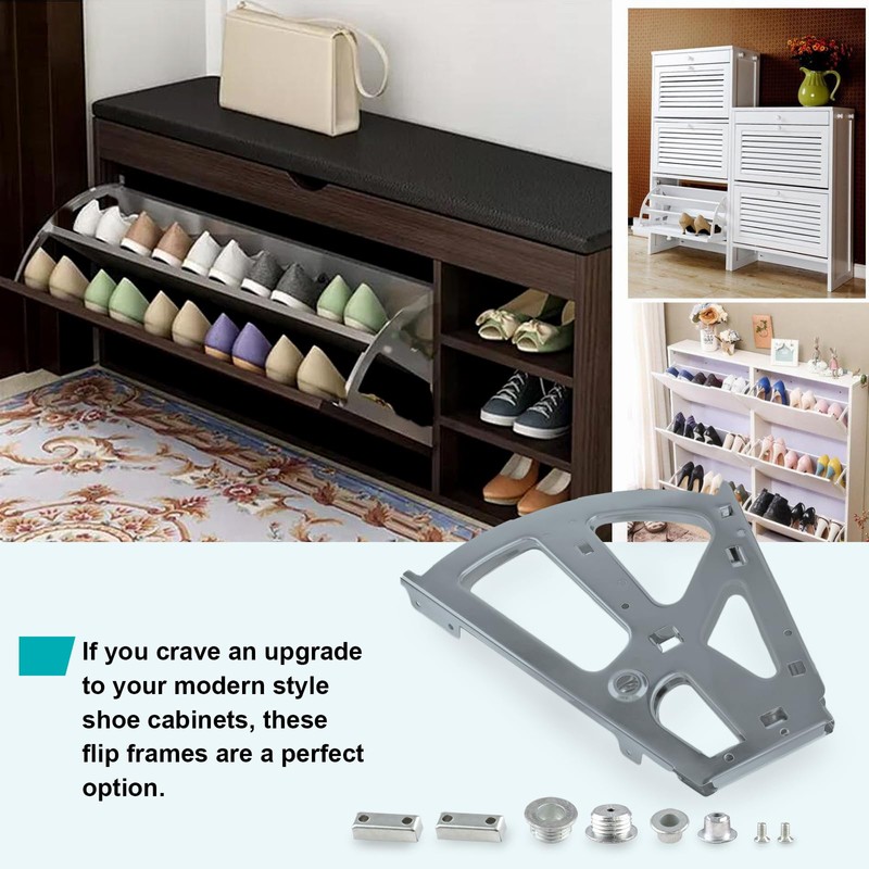 PHITUODA 2 Layers Shoes Drawer Cabinet Hinges Flip Frames, Grey