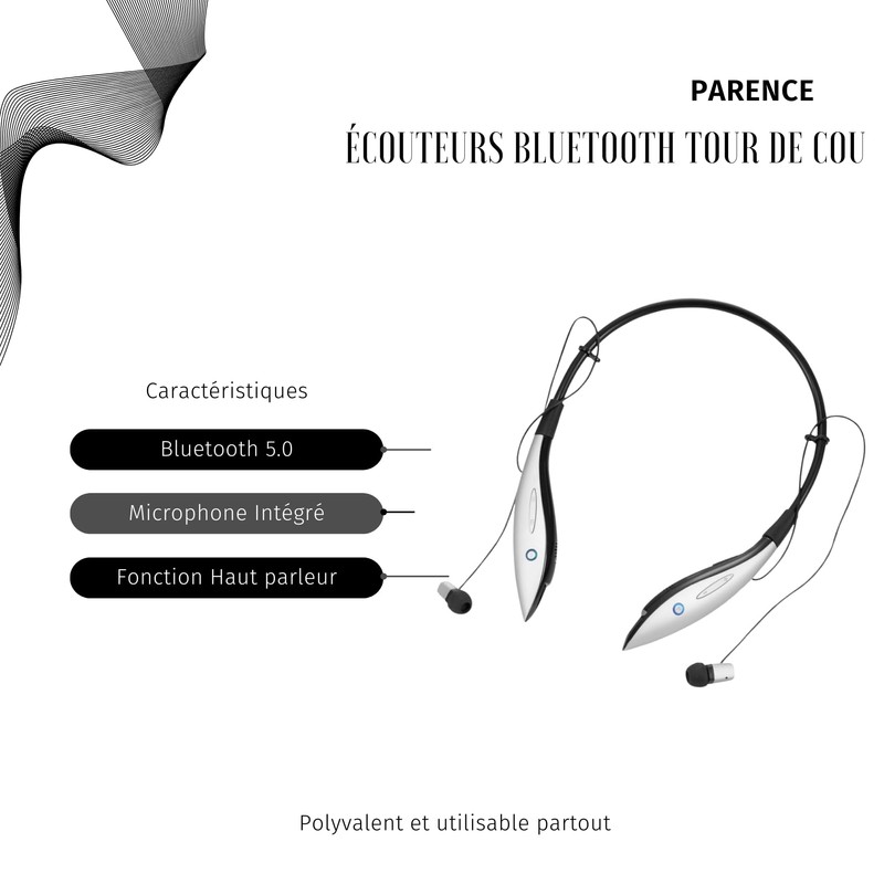 PARENCE. - Bluetooth Neckband/Wireless Freedom Earbuds, Immersive Sound, Secure Fit/Storage