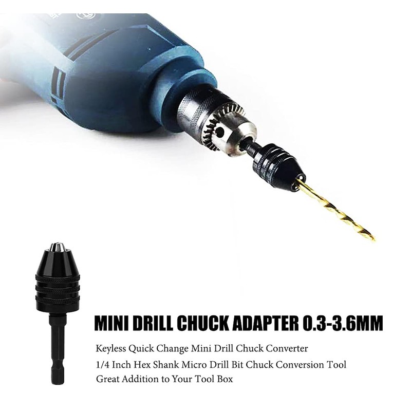 Keyless Drill Chuck Adapter 0.3-3.6mm Quick Change 1/4” Hex Shank
