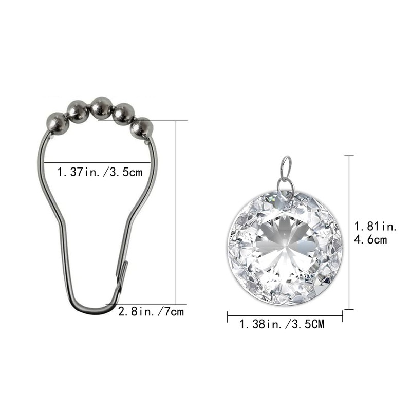 Crystal Shower Curtain Hooks Decorative Clear Bling Rings Cute Girly