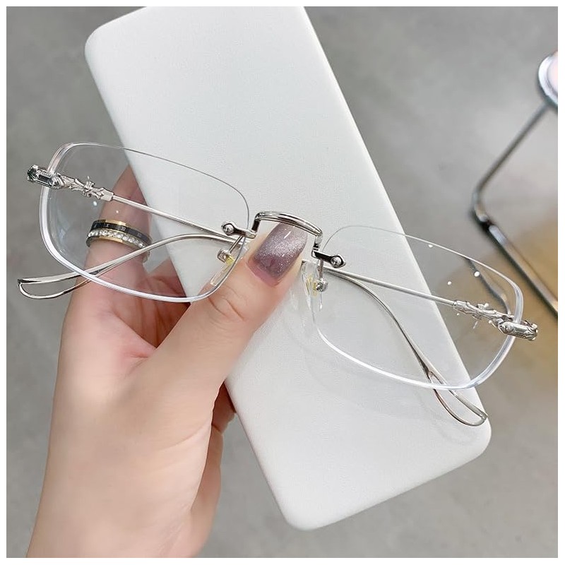 88flix Clear Megane Borderless Blue Light Cut Square Lens Rimless