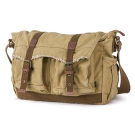 Gootium Canvas Messenger Bag - Vintage Shoulder Bag Frayed Style Boho Purse - Color: Khaki