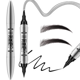 Waterproof Microblading Eyebrow Pen - 2 in 1 Double Ended Magic Precise Eyebrow Pen Microblade Effect Eyebrow Pencil, Brow Contouring Pencil Eyeliner Pen, Creates Natural Look Eyebrows