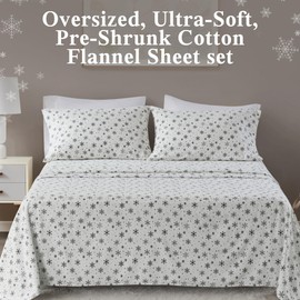 Beautyrest Cotton Sheet Set Cozy Print 100% Cotton Flannel Sheets Warm & Fuzzy Bedding Set, Oversized Sheets, Deep Pocket Fits Up to 16" Mattress Cozy Full Bed Sheets Full Black Snowflakes 4 Piece