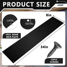 Dunzy Door Kick Plate with Black Screws Thickness Satin Aluminum Door Push Plate Polished Metal Kickplate for Door Protection, Black Color(8'' x 34'', 1 Pcs)